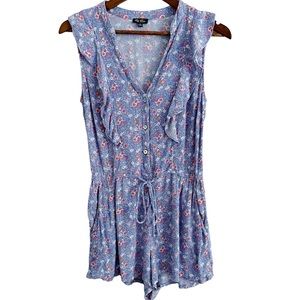 Lily Rose Floral Ruffle Button Front Romper Size Medium